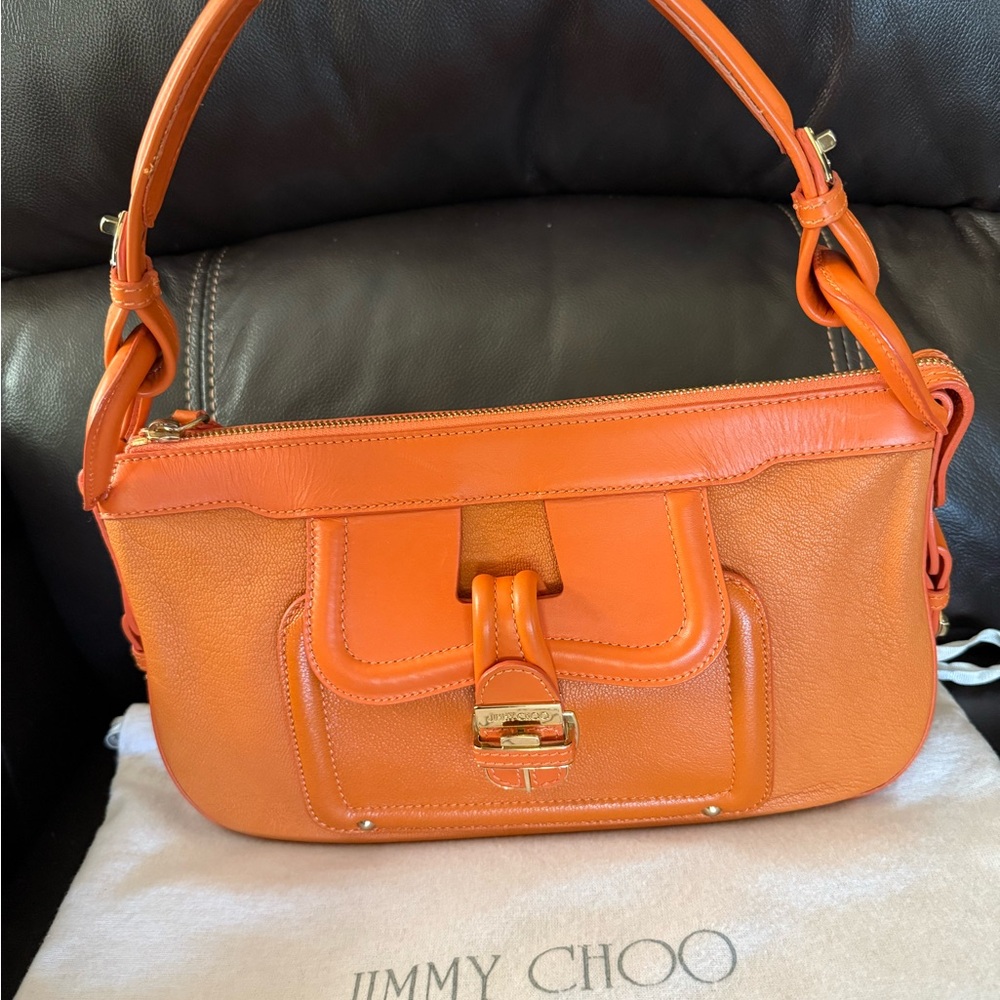 Jimmy Choo Vibrant Orange Leather Shoulder Bag